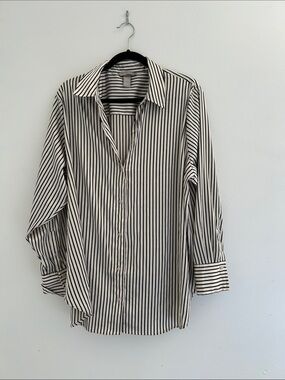 H&M Black and White Vertical Stripe Blouse